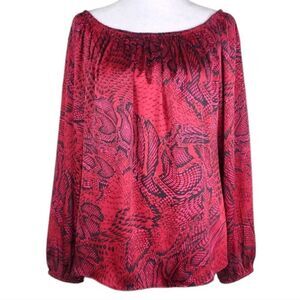 White House Black Market Red and Black Python Print Off the Shoulder Top size XS